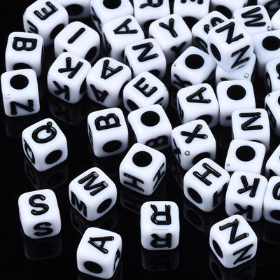 Black & White Cubed Letter Beads, 5x5mm, 50g