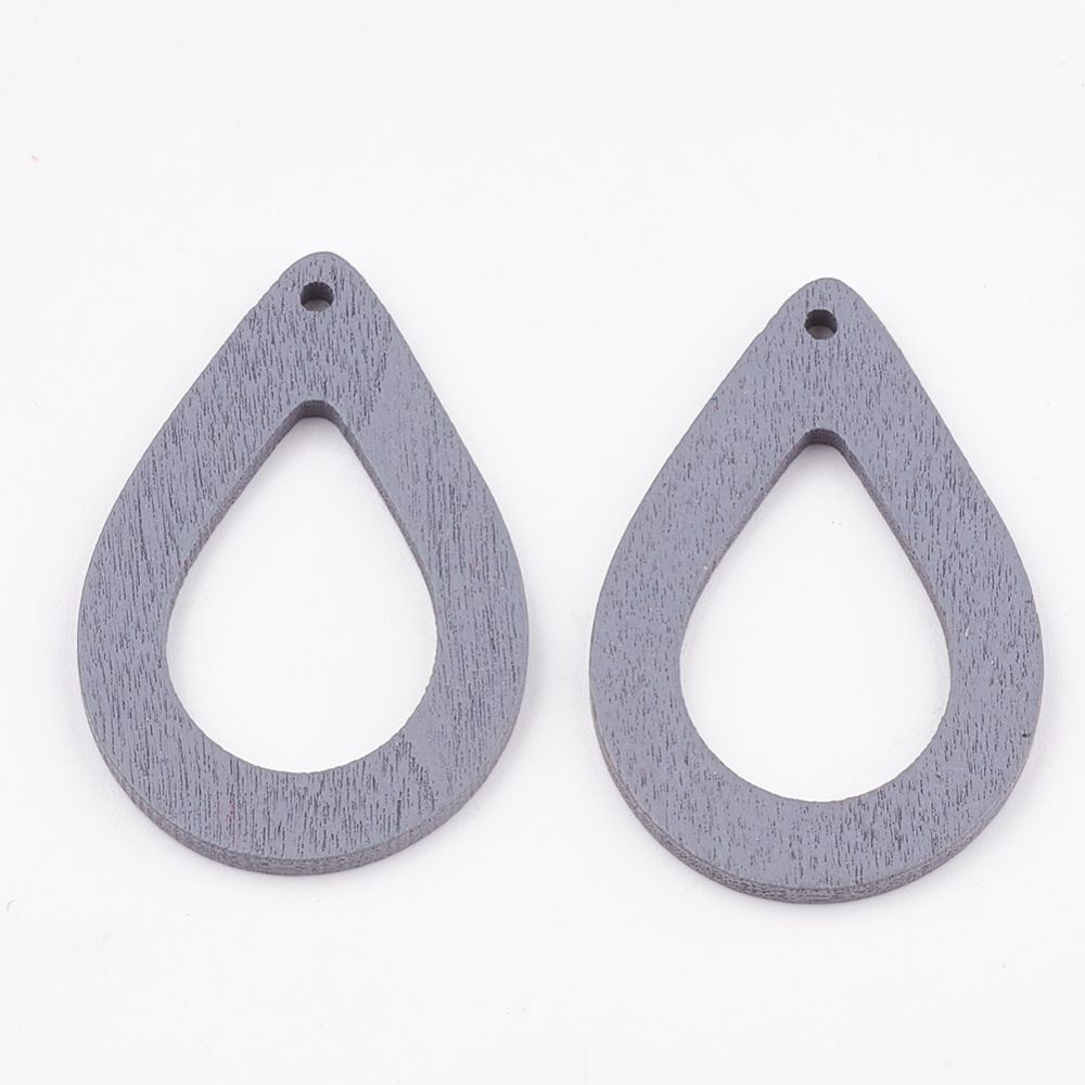2 x  Painted Wooden Pendants in Grey, 37x25mm