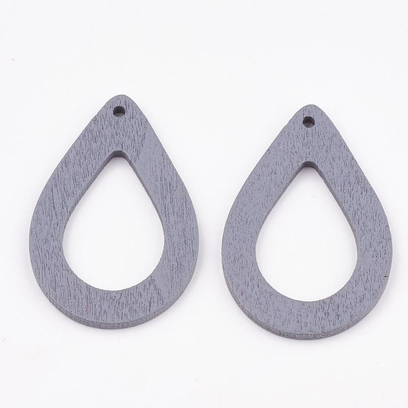 2 x  Painted Wooden Pendants in Grey, 37x25mm
