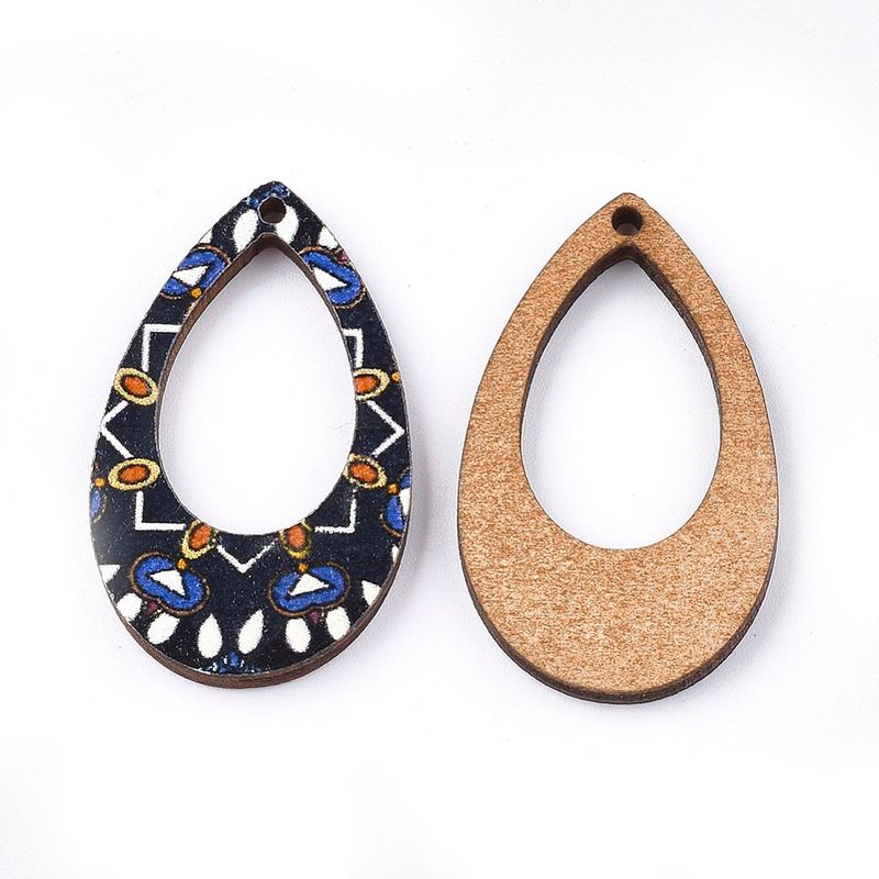 2 x  Painted Wooden Pendants, Black, 34x20mm