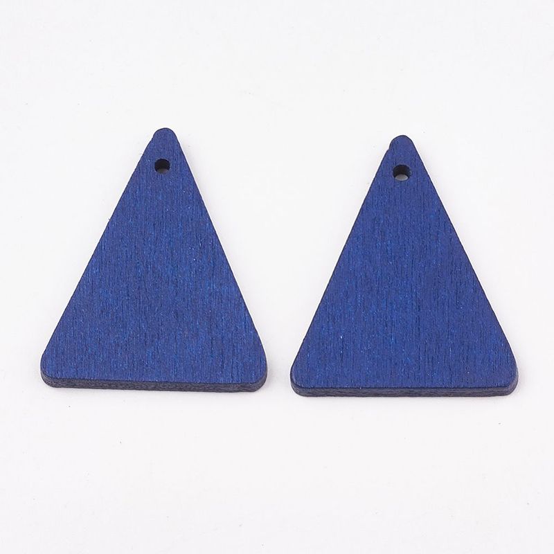 2 x  Painted Wooden Triangle Pendants in Blue, 32x26mm