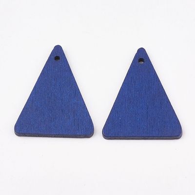 2 x Painted Wooden Triangle Pendants in Blue, 32x26mm