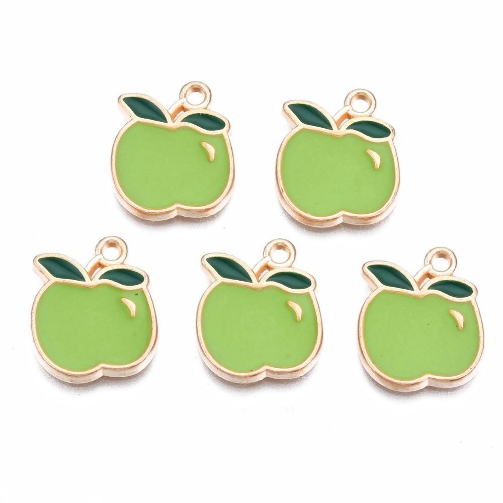 Enamel & Light Gold Apple Charm, 15x13mm