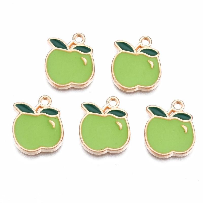 Enamel & Light Gold Apple Charm, 15x13mm