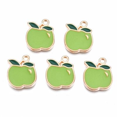 Enamel & Light Gold Apple Charm, 15x13mm