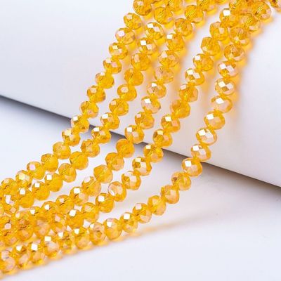 50 x 6x4mm Electroplated Faceted Crystal Rondelles in Sunny Yellow