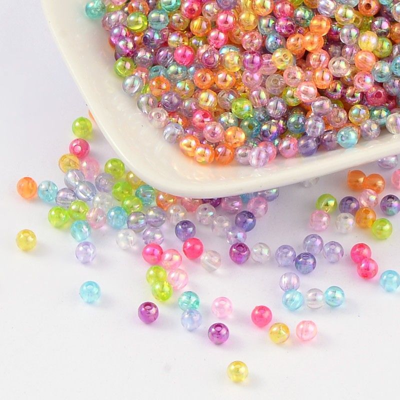 200 x 4mm AB Plated Acrylic Beads in Mixed Colours