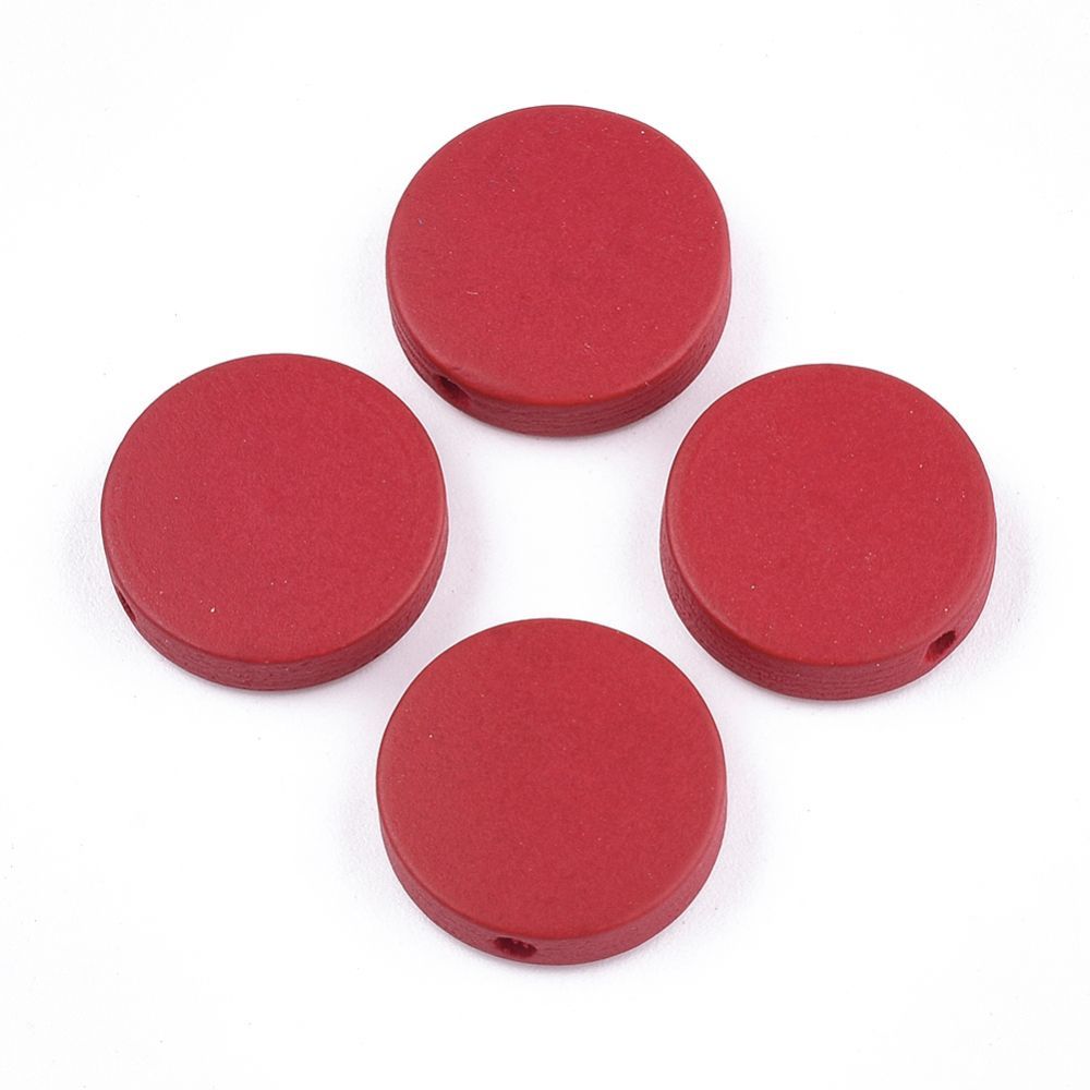 20 x Painted Wooden Beads, 15x4mm, Red