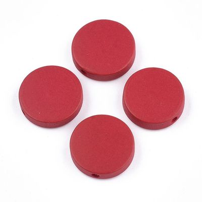 20 x Painted Wooden Beads, 15x4mm, Red