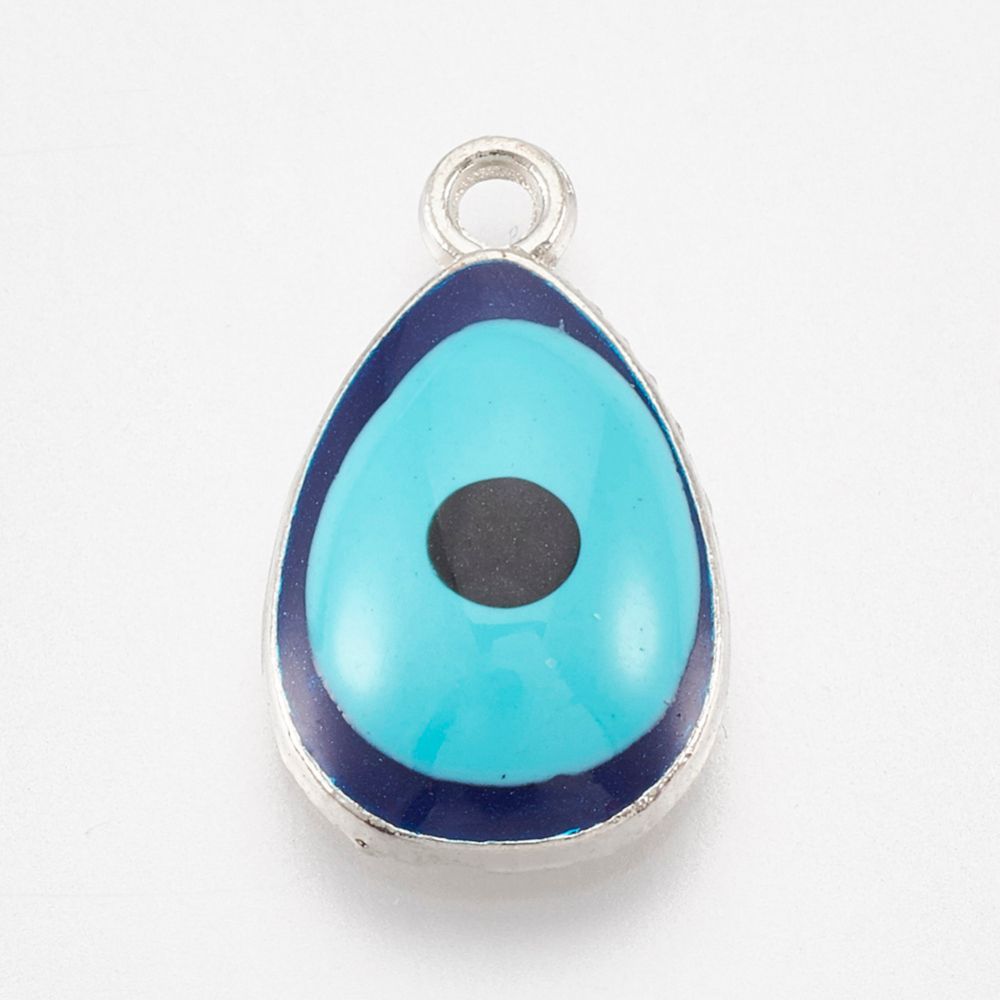 Enamel & Silver Evil Eye Charm, 17x10x4mm