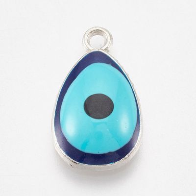 Enamel & Silver Evil Eye Charm, 17x10x4mm