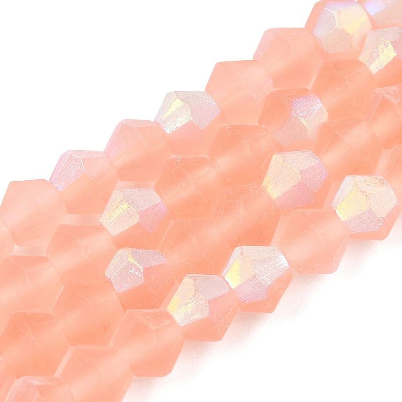 4mm Frosted Glass Bicone Beads, Salmon Pink