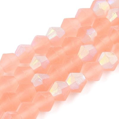 4mm Frosted Glass Bicone Beads, Salmon Pink