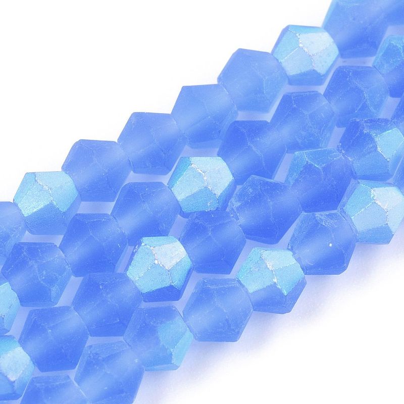 4mm Frosted Glass Bicone Beads, Cornflower Blue