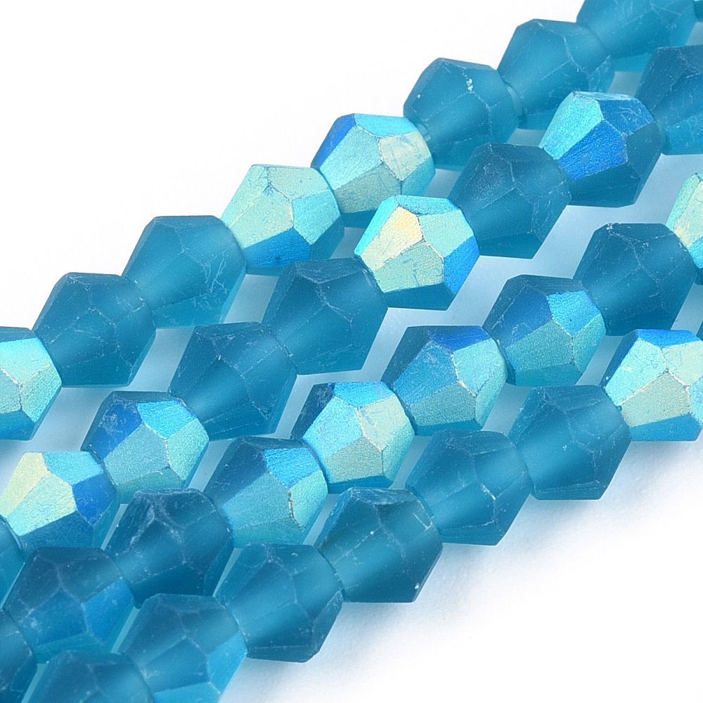 4mm Frosted Glass Bicone Beads, Teal