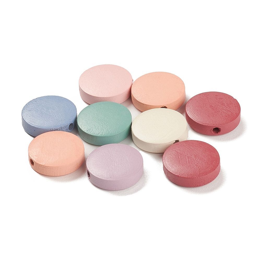 25 x Painted Wooden Beads, 15x4mm, Pastel Mix