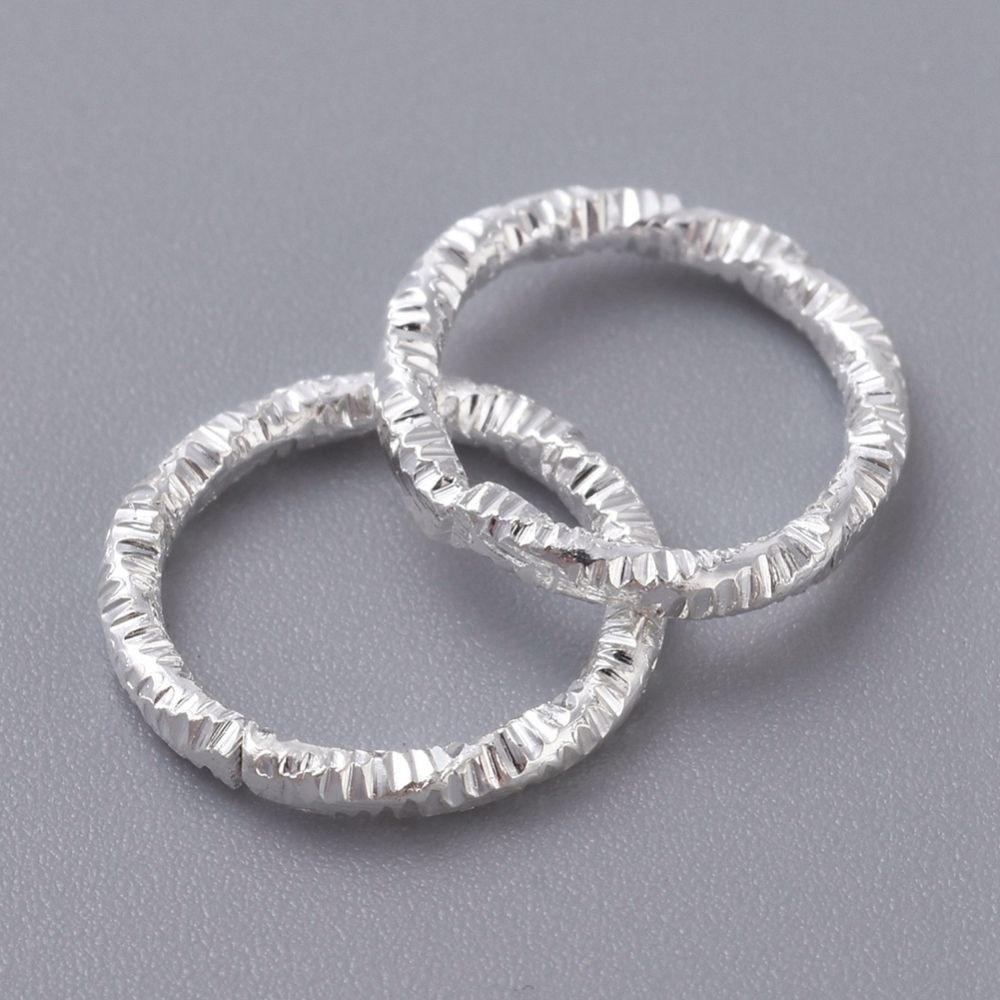 50 x Silver Textured Closed Jump Rings, 10x1mm