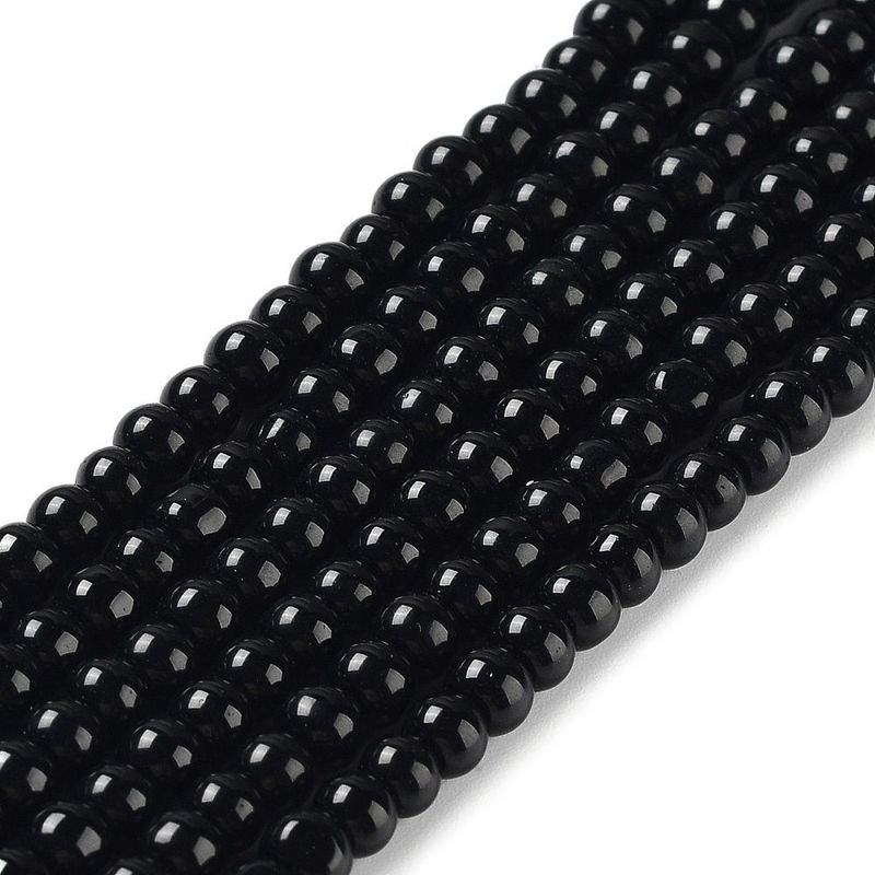 4mm Glass Pearls in Black, 1 Strand