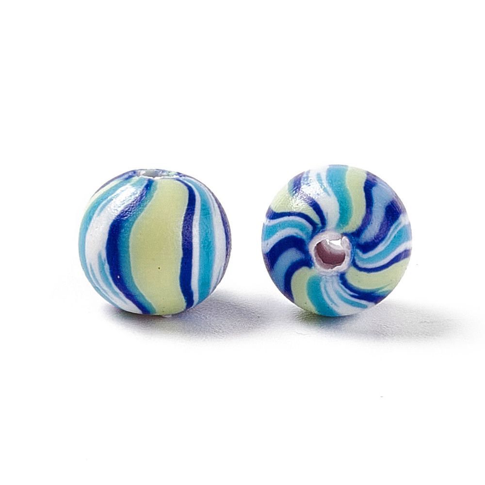 50 x Polymer Clay Beads Blue Stripe 8mm