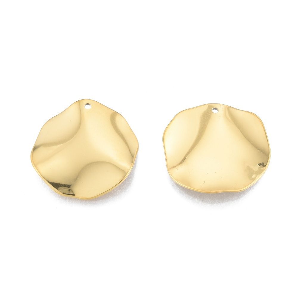 Stainless Steel Gold Wavy Round Pendant, 24mm