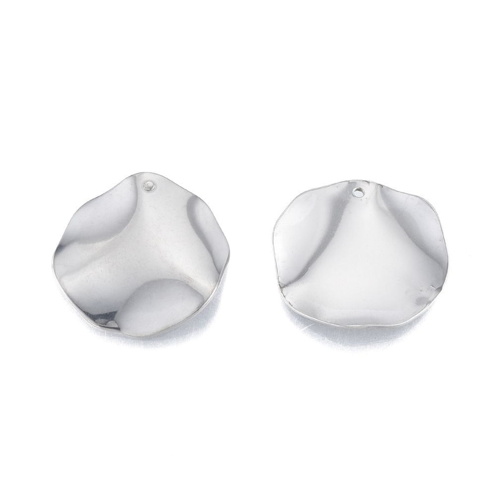 Stainless Steel Wavy Round Pendant, 24mm