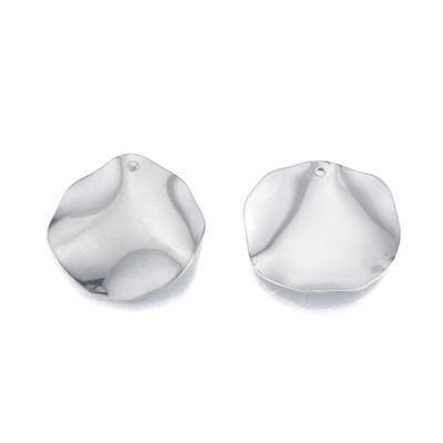 Stainless Steel Wavy Round Pendant, 24mm