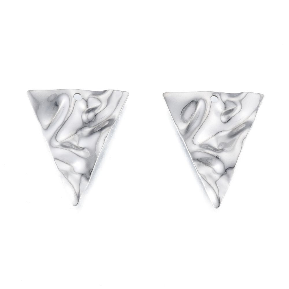 Stainless Steel Wavy Triangle Drop Pendant, 24mm