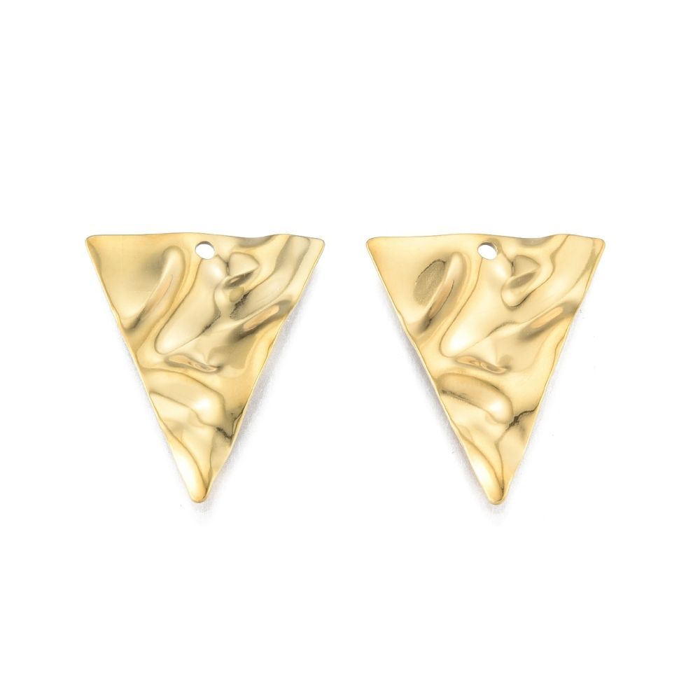 Stainless Steel Gold Wavy Triangle Drop Pendant, 28x23mm