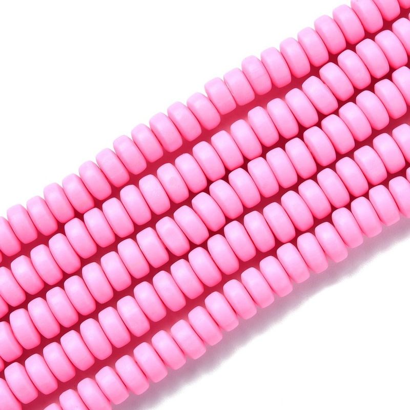 Polymer Clay Disc Bead Strand, Pink, 6mm