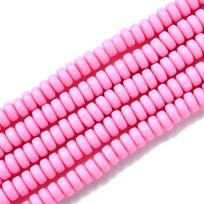 Polymer Clay Disc Bead Strand, Pink, 6mm