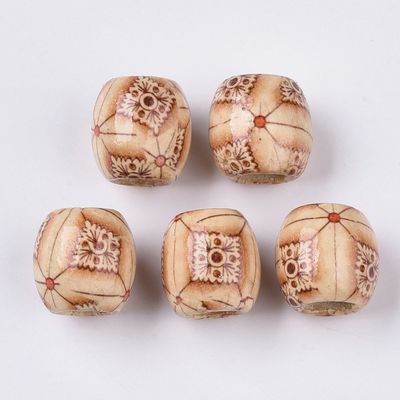 20 x Wooden Patterned Barrel Beads, 16x16mm