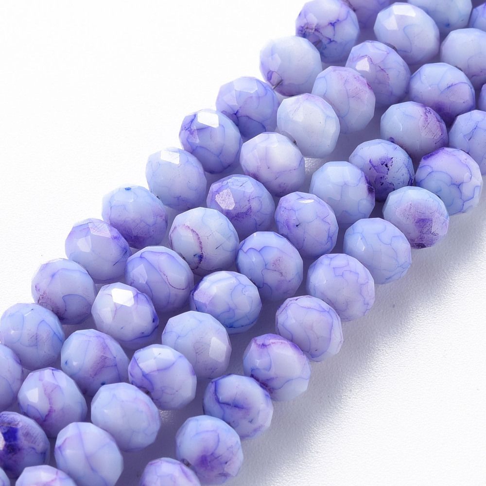6x5mm Opaque Faceted Glass Rondelles in Pastel Purple, 1 Strand