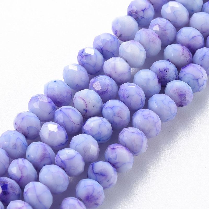 6x5mm Opaque Faceted Glass Rondelles in Pastel Purple, 1 Strand