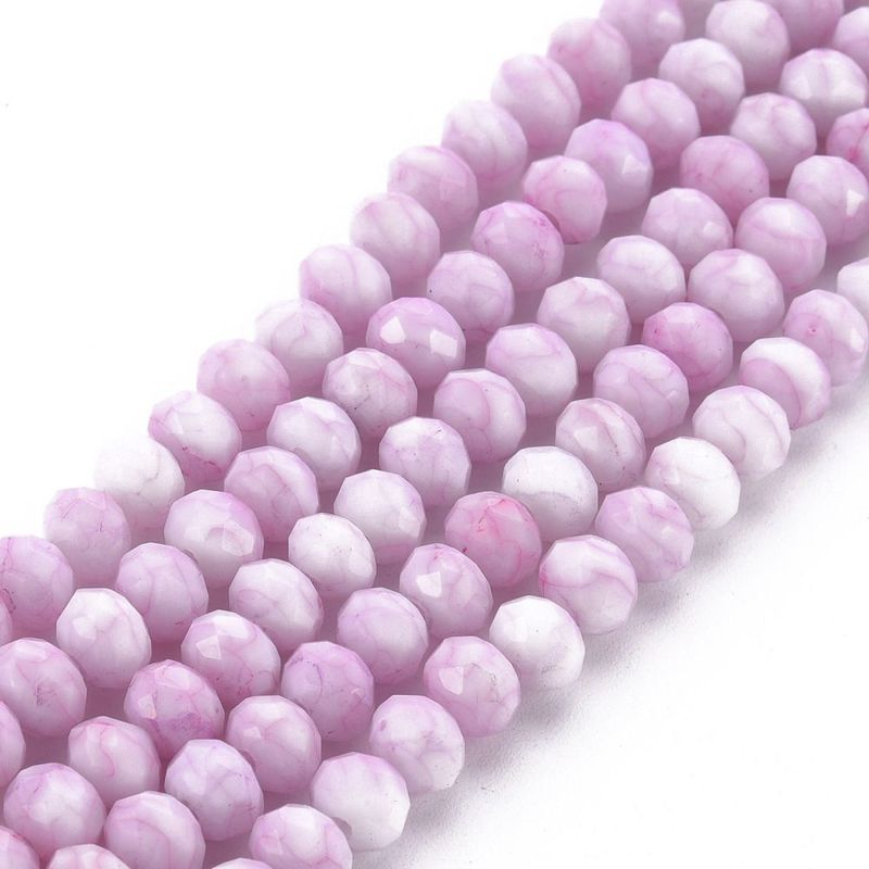 6x5mm Opaque Faceted Glass Rondelles in Pastel Pink, 1 Strand
