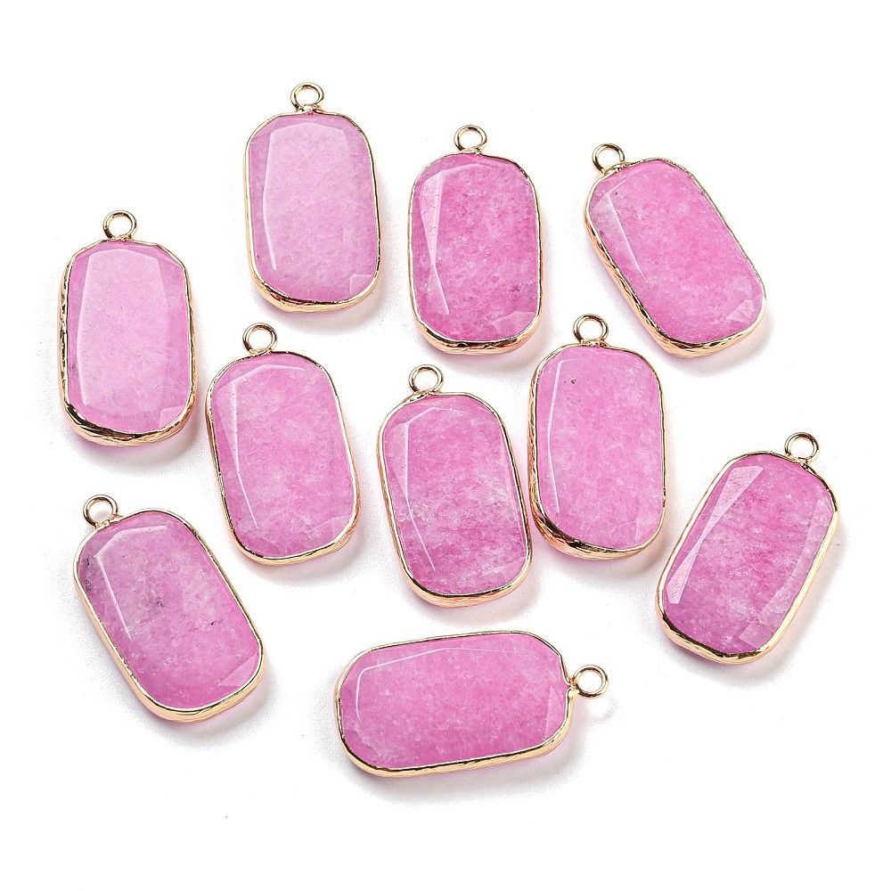 Dyed Natural Jade Pendant with Gold Plated Frame, 31x16x5mm