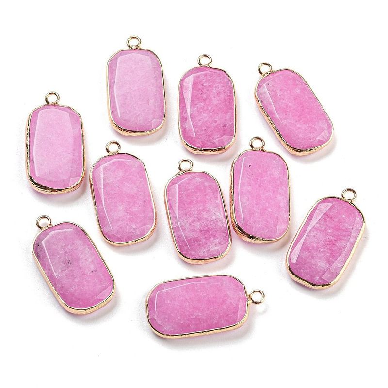Dyed Natural Jade Pendant with Gold Plated Frame, 31x16x5mm