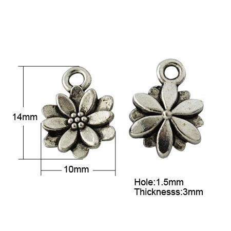 Antique Silver Flower Charm, 14x10mm