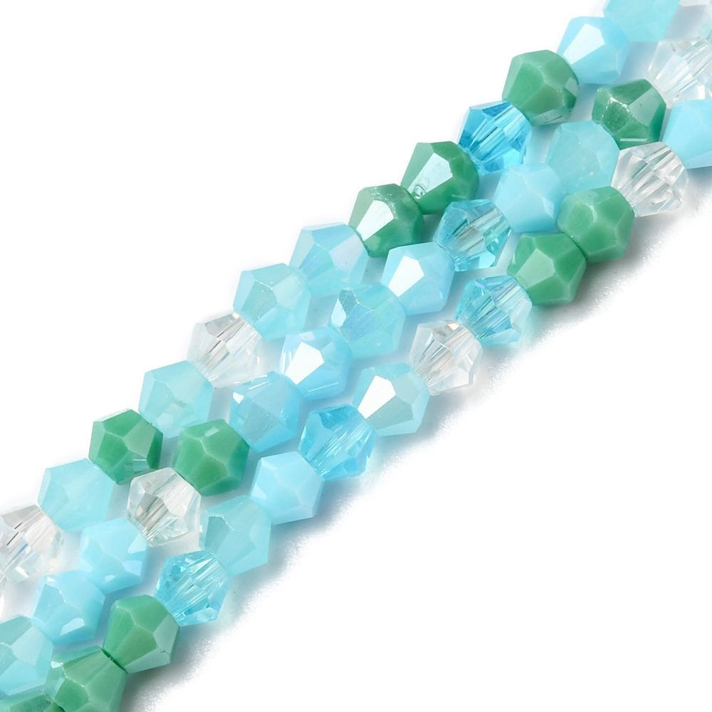 4mm AB Plated Bicone Crystals in Turquoise Mix