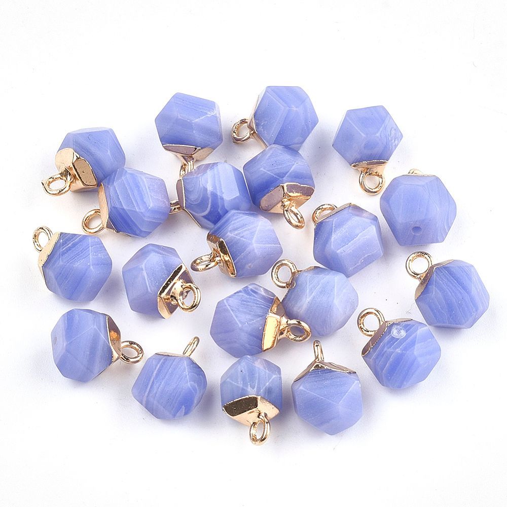 Dyed Natural Jade Faceted Charm/Pendant, Lilac, 12x8mm