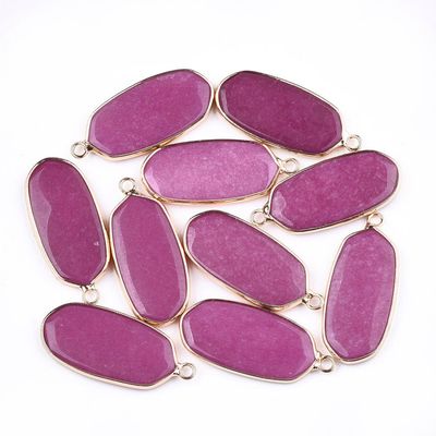 Dyed Natural Jade Pendant with Gold Plated Frame, Rose Pink, 36x15x5mm