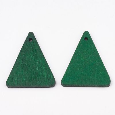 2 x  Painted Wooden Triangle Pendants in Green, 32x26mm