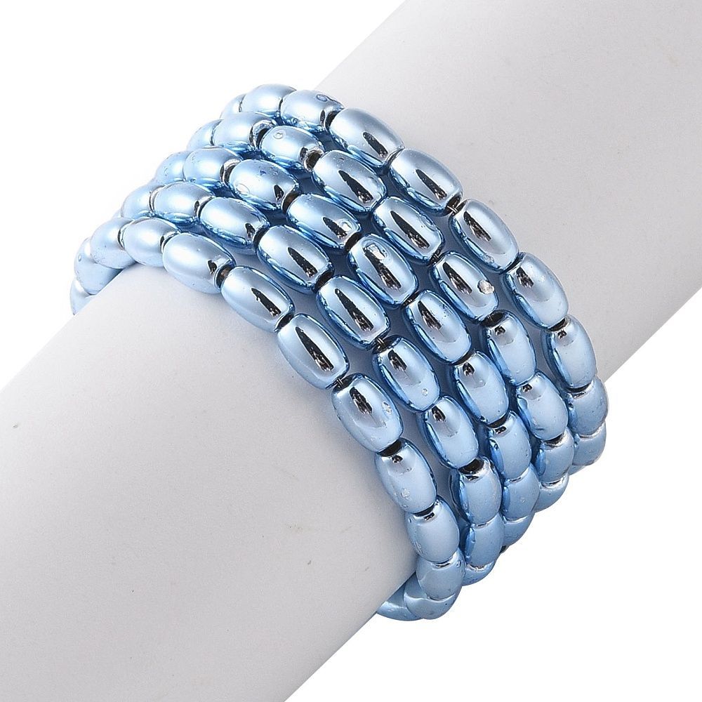 Electroplated Glass Oval Beads in Steel Blue, 4x3mm