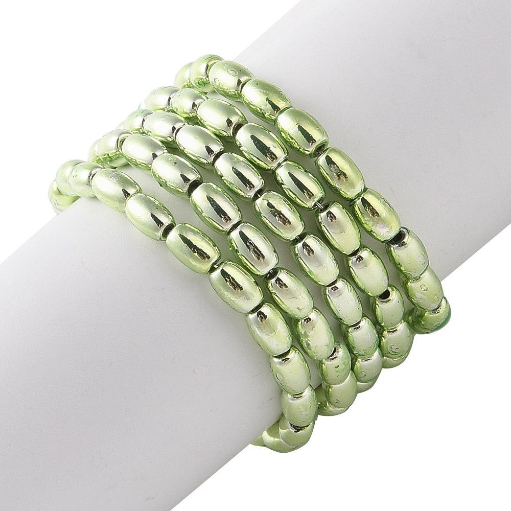Electroplated Glass Oval Beads in Lime Green, 4x3mm