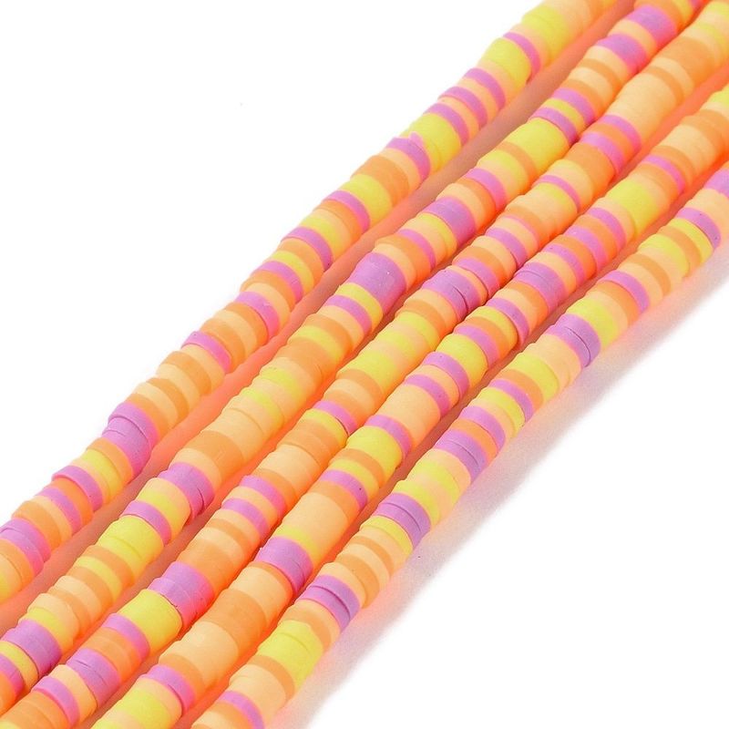 Polymer Clay Heishi Bead Strand, Orange/Yellow Mix, 3mm