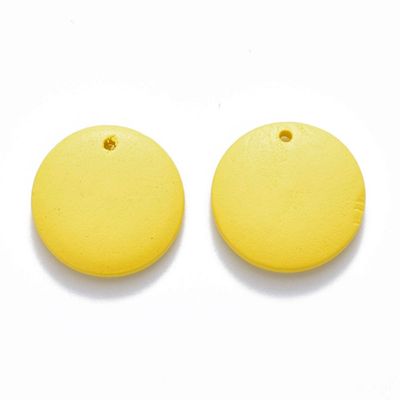 10 x 20mm Painted Wooden Pendants, Yellow