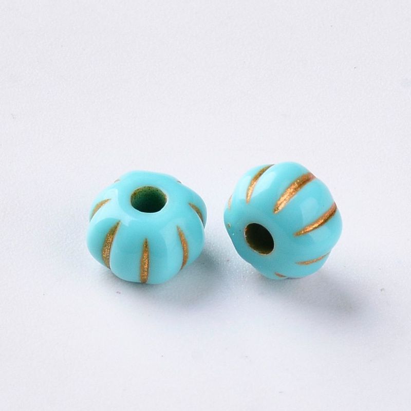 50 x Turquoise Acrylic Beads with Gold Detail, 7x5mm