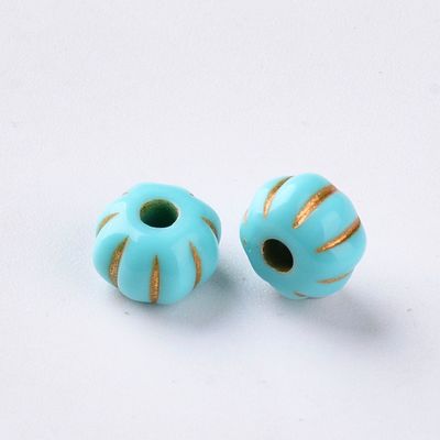 50 x Turquoise Acrylic Beads with Gold Detail, 7x5mm