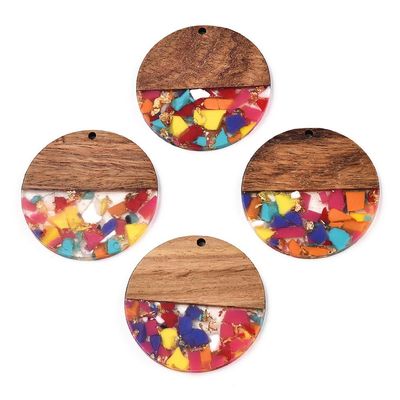 Resin & Wood Pendant, 38x3mm, Mixed Colours