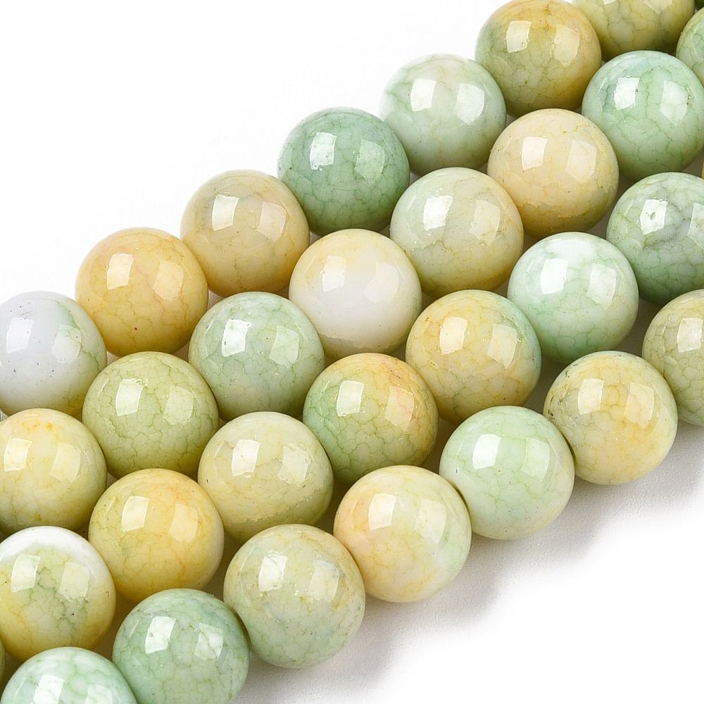 10mm Opaque Crackle Glass, Lemon & Lime