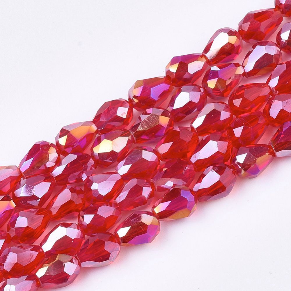 Electroplated Glass Teardrop Beads in Red, 8x6mm